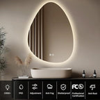 LED Light Bathroom Mirror 24x32, Stepless Dimmable Irregular LED Mirror with 3 Colors, Anti-Fog, Memory, Al-Alloy Lampshade, Frameless Makeup Mirror for Bathroom (Horizontal/Vertical)