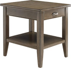 Laurent 20 in. Solid Wood End Table with Shelf and Drawer, Smoke Gray – Leick Home, 10507-GR