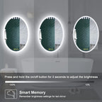 Wall-Mounted LED Oval Bathroom Mirror, Makeup Mirror (28 inches x 20 inches,) 3 Color Stepless Dimmable Memory Bathroom Vanity Mirror with Lights CRI90+ 3000-6400K Smart Mirror with Touch