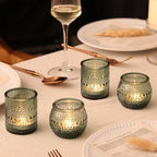 16 Pcs Assorted Green Votive Candle Holders- Glass Tealight Candle Holder for Wedding Table Decor, Green Candle Holders for Christmas, Vintage Party Table Decor