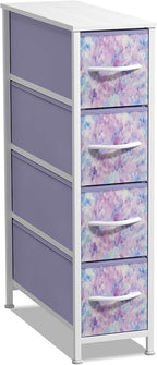 Sorbus Kids Narrow Dresser with 4 Drawers - Vertical Slim Storage Chest of Drawers with Steel Frame, Wood Top & Easy Pull Fabric Bins for Small Spaces, Closets, Bedroom, Bathroom & Laundry