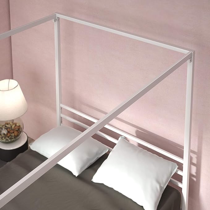 ZINUS Patricia White Metal Canopy Platform Bed Frame, Mattress Foundation with Steel Slat Support, No Box Spring Needed, Easy Assembly, Full