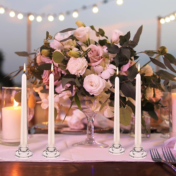 24 PCS Glass Taper Candle Holders Bulk Candlestick Holders Clear Short Tapered Candle Stick Holder Decor Set for Table Centerpiece Wedding Party Advent Christmas Home Decorations (24, Clear)