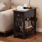 ChooChoo End Table, MDF Material Flip Top Narrow End Table with Drawer, Accent Small Side Table Nightstand for Living Room, Bedroom, and Small Spaces - Espresso