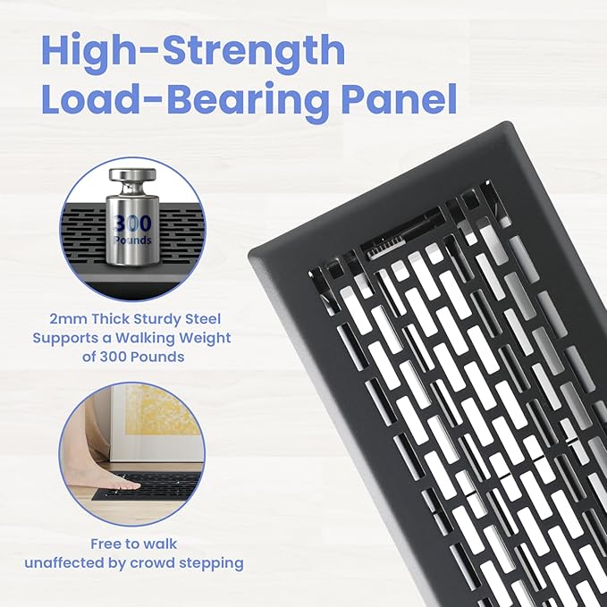 4x10 Inches Heavy Duty Walkable Floor Register - Easy Adjust Air Supply Lever Decorative Floor Vent Covers - Boston Design Vent Covers for Home - Matte Black