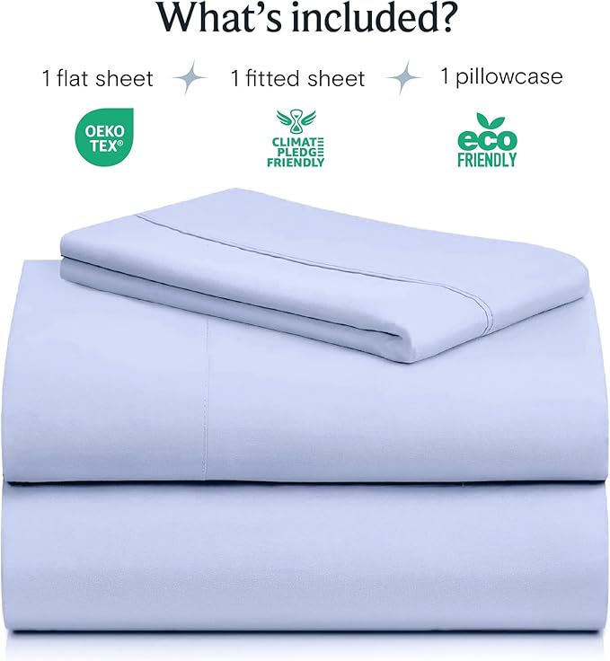 LuxClub 3 PC Sheet Set Bed Sheets Deep Pockets 16" Eco Friendly Wrinkle Free Cooling Machine Washable Hotel Bedding Silky Soft - Sky Blue Twin XL