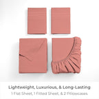 Mellanni Queen Sheets Set - 4 PC Iconic Collection Bedding - Hotel Luxury, Extra Soft, Cooling Bed Sheets - Wrinkle, Fade, Stain Resistant (Queen, Coral)
