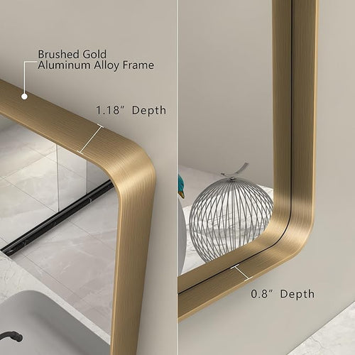 24x36 Brushed Gold Bathroom Mirror, Metal Gold Framed Vanity Mirror, Modern Rectangle Wall Mirror for Entryway, Anti-Rust (Horizontal/Vertical)