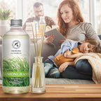Lemongrass Diffuser Refill 68 Fl Oz (4x17Fl Oz) - Fresh & Long Lasting Fragrance - Refill Bottle with Natural Essential Lemongrass Oil - Best for Aromatherapy - Reed Diffuser Oil Refill for Home