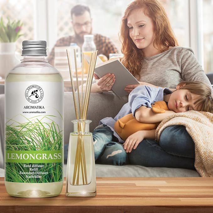 Lemongrass Diffuser Refill 68 Fl Oz (4x17Fl Oz) - Fresh & Long Lasting Fragrance - Refill Bottle with Natural Essential Lemongrass Oil - Best for Aromatherapy - Reed Diffuser Oil Refill for Home
