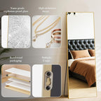 DUMOS Wall-Mounted Full Length Mirror 59"x 17" for Bedroom, Full Body Floor Mirror with Stand, Hanging or Leaning for Wall, Gold