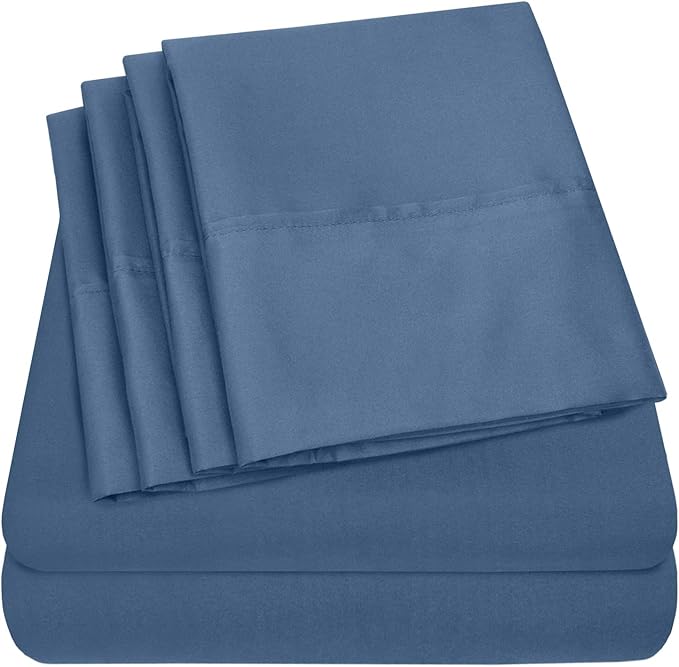 Cal King Size Bed Sheets - 6 Piece 1500 Supreme Collection Fine Brushed Microfiber Deep Pocket California King Sheet Set Bedding - 2 Extra Pillow Cases, Great Value, California King, Denim
