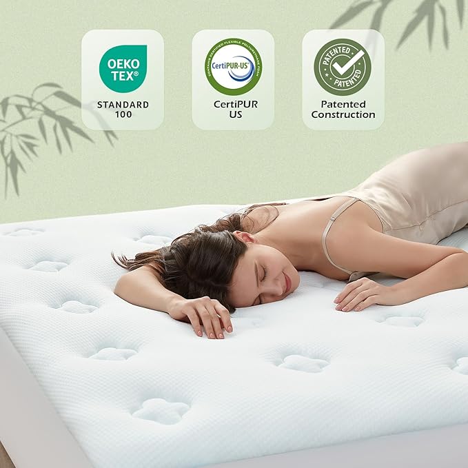 Hansleep California King Mattress Topper Viscose Derived from Bamboo, Memory Foam Pillow Top Mattress Topper Cal King with Deep Pocket, Breathable Mattress Pad for Back Pain Relief, 72" x 84", White