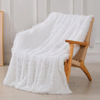 Tuddrom Decorative Extra Soft Faux Fur Blanket Queen Size 80"x90",Solid Reversible Fuzzy Fluffy Plush Fur Blanket for Couch Sofa Bed,Pure White