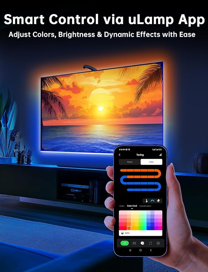 FFJ TV Lights That Change with TV, 21.3ft Cuttable TV LED Backlight for 90-100 Inch Screen and PC Monitor, TV Backlight with Sensor, Smart App Control, Game & Music Sync Color Changing Light