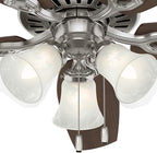 Hunter 52 inch Indoor Ceiling Fan with LED Lights - Ceiling Fan with Pull Chain, For Bedroom or Living Room, Standard Mount, No Remote, 5 Blades, Includes Bulbs - Builder Plus 53237, Brushed Nickel