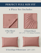 LANE LINEN 100% Organic Cotton Full Sheets Set, 4-Piece Pure Organic Cotton Percale Sheets, Long Staple Cotton Sheet, Ultra Soft Bedding Sheets, Breathable,Fits Mattress Upto 15" Deep - Rose Dawn