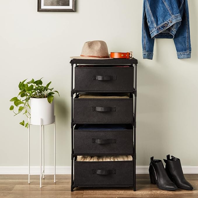 Juvale 4-Tier Fabric Dresser for Closet - 16.5 x 13 x 33 in, Black - Storage Cabinet with Drawers, Closet Drawers & Bedroom Storage