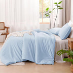 Litanika Comforters Light Blue Full Size, 3 Pieces Lightweight Solid Bedding Comforter Set, All Season Fluffy Bed Set (79x90In Comforter & 2 Pillowcases)