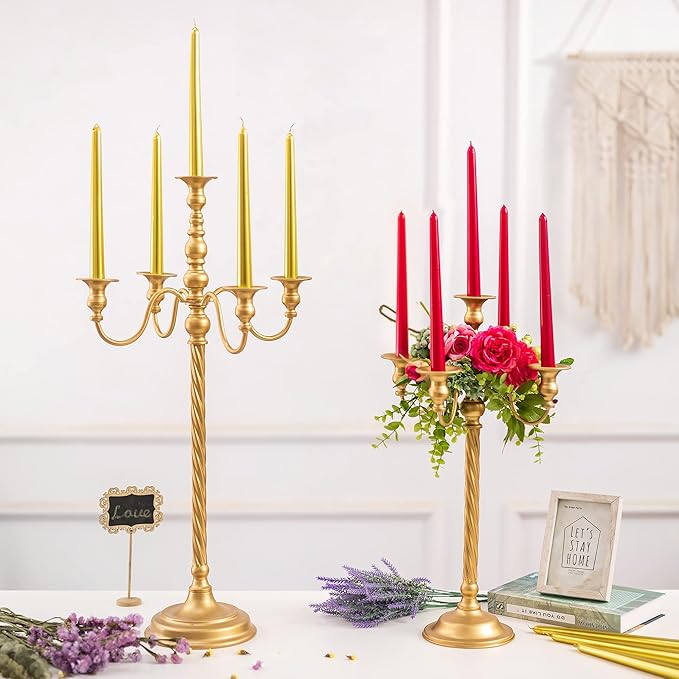 Sziqiqi Gold Candelabra Centerpieces for Tables 28in - Tall Candelabra Candle Holder for Wedding Gold Candlestick Holders for Table Centepiece Party Banquet Event