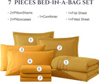 Monbix Queen Comforter Set - 7 Pieces Bright Yellow Bed in a Bag Queen Bedding Sets with Comforters, All Seasons Down Alternative Comforter Bed Set with Sheets,Pillowcases & Shams