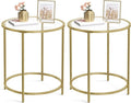 VASAGLE Round Side Tables, Set of 2, Glass End Tables with Metal Frame, Gold Coffee Tables with Modern Style, for Living Room, Balcony, Bedroom, Gold Color
