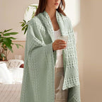 PHF 100% Cotton Waffle Weave Throw Blanket, Soft Lightweight Breathable Cozy Throws for Couch Bed Sofa, Luxury Aesthetic Woven Blanket for Home Decor & Office, 50"x60", Mint Green