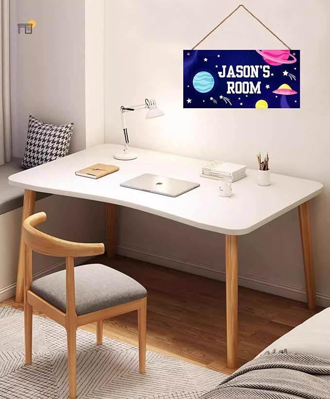 Personalized Outer Space Sign Cute Kids Aerospace Themed For Kids Room Nursery Baby Playroom Door Decor,Custom Name Stars Wall Decor Decorative Plate for Boys Room