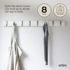 Umbra Flip Wall-Mounted Coat Rack Rail Hook for Hats, Jackets, Bags and More – Modern, Space-Saving Storage Organizer for Entryway, Mudroom, Closet, Bathroom, Bedroom, Kids Room, or Nursery, 8 Hooks,