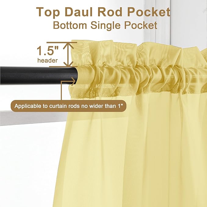 Chyhomenyc Sheer Yellow Curtains 90 inches Long 2 Panels, Light Filtering Soft Airy Solid Elegant Voile Window Treatment Drapes for Bedroom Living Room Wedding Party Decor, 42 Wx90 L Inches