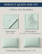 LANE LINEN 100% Organic Cotton Queen Sheets, Fully Elasticized Soft & Comfy Classic Percale Weave, Low Pill Fade Resistant Machine Washable Sheet & Pillowcase Sets, 15" Deep Pocket- Cool Blue