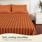 LuxClub 4 PC Sheet Set Bed Sheets Deep Pockets 16" Wrinkle Free Cooling Machine Washable Hotel Bedding Silky Soft - Striped-Autumn Orange King