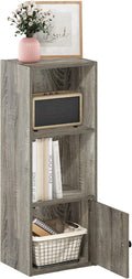Furinno LUDER Book Shelf, 3-Tier Modern Bookshelf, Bookcase with 1 Door Storage Cabinet, 9.3" x 12" x 31.5", for Living Room, Bedroom, Home Office, French Oak