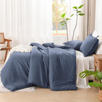 Litanika Comforters Bluish Grey Full Size, 3 Pieces Lightweight Solid Bedding Set & Collections, All Season Fluffy Bed Set (79x90In Comforter & 2 Pillowcases)