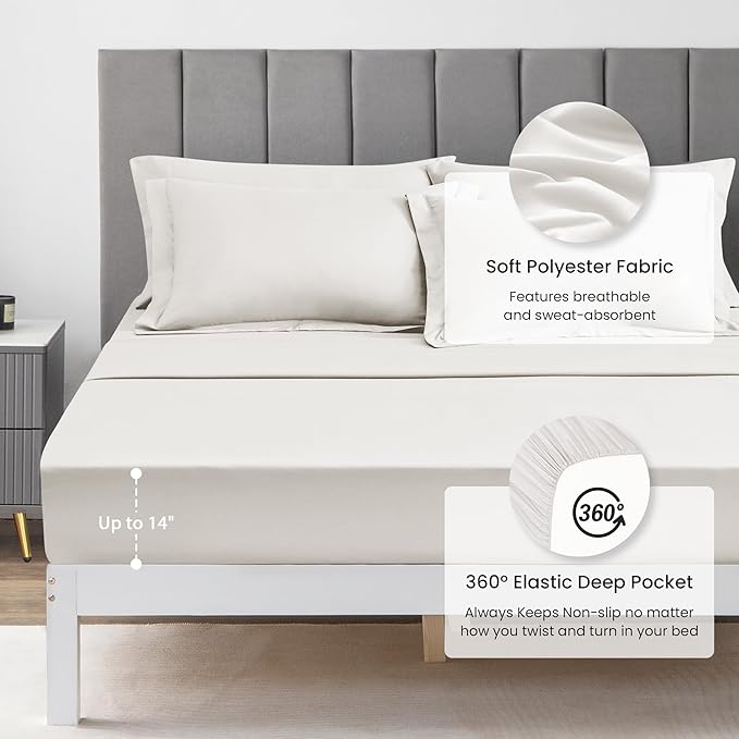 Love's cabin Twin Comforter Set Off White, 5 Pieces Twin Bed in a Bag, All Season Bedding Sets with 1 Comforter, 1 Flat Sheet, 1 Fitted Sheet, 1 Pillowcase and 1 Pillow Sham