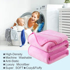 Flannel Fleece Queen Size Summer Blanket All Season 350GSM Lightweight Throw for The Bed Extra Soft Brush Fabric Winter Warm Sofa Blanket 90" x 90"(Pink Queen)