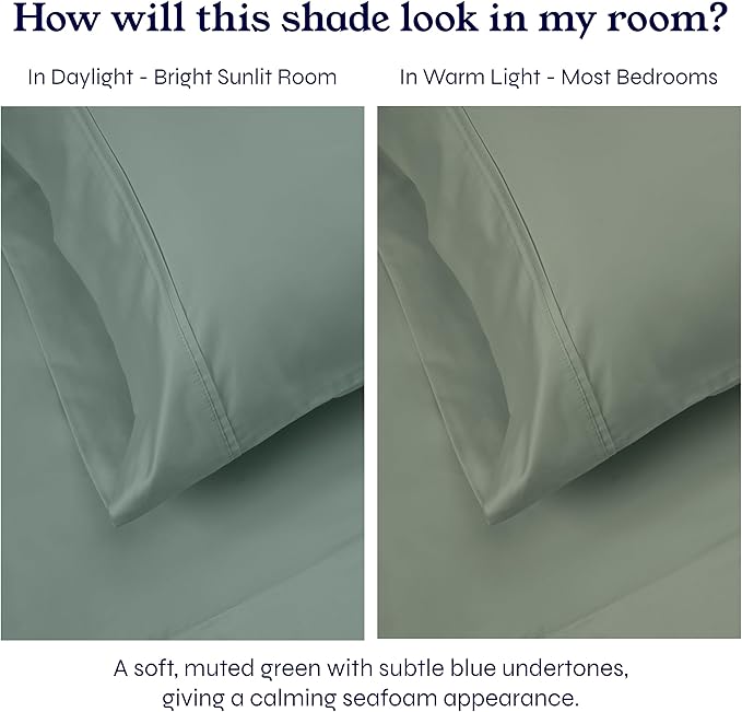 California Design Den Full Size Bed Sheets Set - Soft 400 Thread Count Sateen, Natural 100% Cotton Sheets with Deep Pockets, Breathable, Cooling and Durable Bedding Set - Sage Green