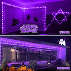 JMEXSUSS 2 Pack Purple Lights Battery Operated Halloween Lights Outdoor Waterproof, Each 33 ft 100 LED Battery Powered Rope Lights, Purple String Light with Remote for Balcony Garden Halloween Decor
