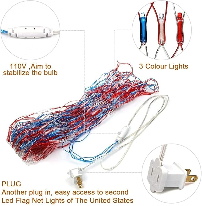 HYH American Flag Lights with 420 Super Bright LEDs,Waterproof Led Flag Net Light of The United States for Yard,Garden Decoration, Festival, Holiday, Party Decoration,Christmas Decorations