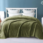 Exclusivo Mezcla Fleece Queen Size Blanket for Bed, 90x90 Inches Soft Cozy Jacquard Flannel Blankets, Lightweight Fuzzy Plush Warm for Winter, Olive Green