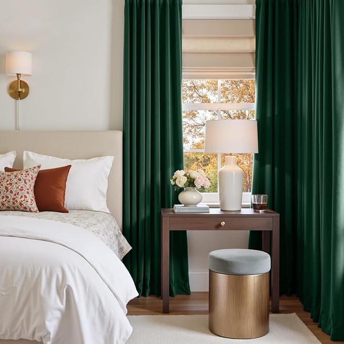 Lazzzy Velvet Blackout Curtains Thermal Insulated Room Window Drapes Super Soft Luxury Curtains for Living Room Bedroom Rod Pocket 2 Panels, Emerald Green, 62" W x 84" L