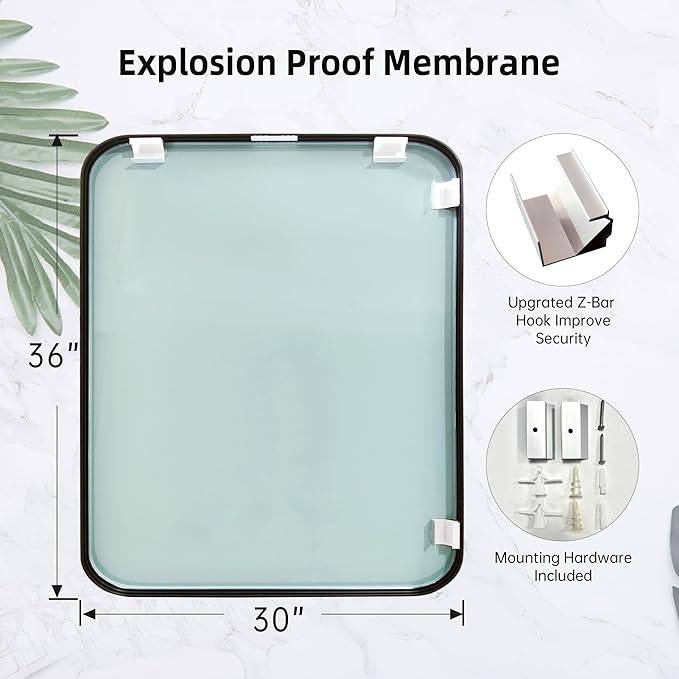 Dark Bronze Rectangle Bathroom Mirror, 30x36 Inch Brushed Titanium Metal Framed Rectangular Wall Mirror for Bathroom Vanity, Living Room, Bedroom, Farmhouse, Hangs Vertically or Horizontally