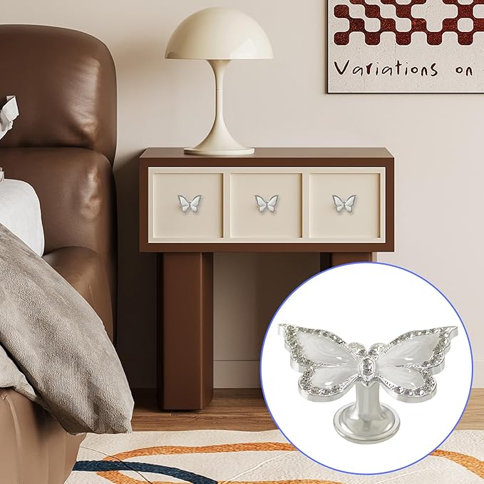 Butterfly Cabinet Knobs,6 Pieces Butterfly Knobs Single Hole Pulls Handles Decorative Door Cabinet Drawer Cupboard Furniture Door Wardrobe (Silver)
