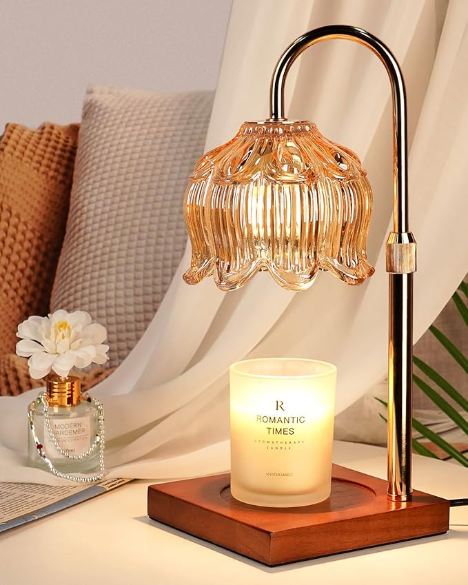 Flower Candle Warmer Lamp with Timer & Dimmer, Adjustable Height Candle Warmer, Gifts for Women Mom Birthday Christmas, House Warming New Home Bedroom Decor, Wax Warmer with 2 Bulbs for Jar Candles