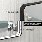 55x32 Inch LED Bathroom Mirror with Lights, Black Metal Framed LED Mirror for Bathroom, 3 Colors and Stepless Dimmable Wall Mounted Lighted Bathroom Vanity Mirror, Anti-Fog, Memory