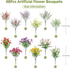 SHareconn 48 Bundles Artificial Flowers for Outdoors, Faux Plants Fake Silk Colorful Daisy Eucalyptus Lavender, UV Resistant for Outside Home Porch Patio Spring Decor, RedRosyPurpleYellowPinkWhite