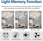 Modern Ceiling Fan with Lights Remote Control, 32" White Flush Mount Fan with 3 Light Colors, 6 Speeds Low Profile Ceiling Fan for Kitchen Bedroom