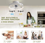 Ceiling Fans with Lights, 360° Rotating Ceiling Fan with Lights and Remote, 6 Wind Speeds Smart Flush Mount Ceiling Fan for Bedroom, Dining Room and Kitchen 20"