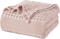 PHF 100% Cotton Waffle Weave Blanket King Size for Bed, Soft Lightweight & Breathable, All-Season Comfort, Luxury Aesthetic Woven Bedding for Home Decor, 108"x90", Pink/Mauve