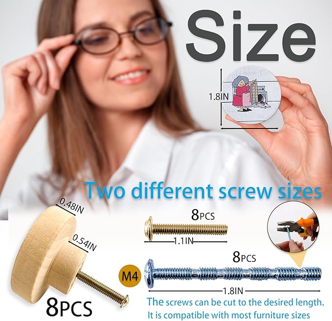 8 Pack Wooden Cabinet Knob 1-4/5inch Round Unique Fun Laundry Drawer Handles Room Knobs and Pulls